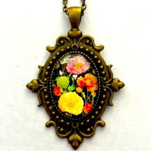 Botanical Print Victorian Style Necklace, NWT, Handmade